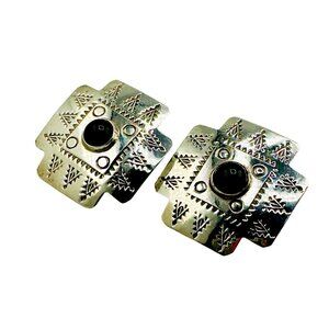 Vintage Navajo Sterling Silver and Black Onyx Square Earrings